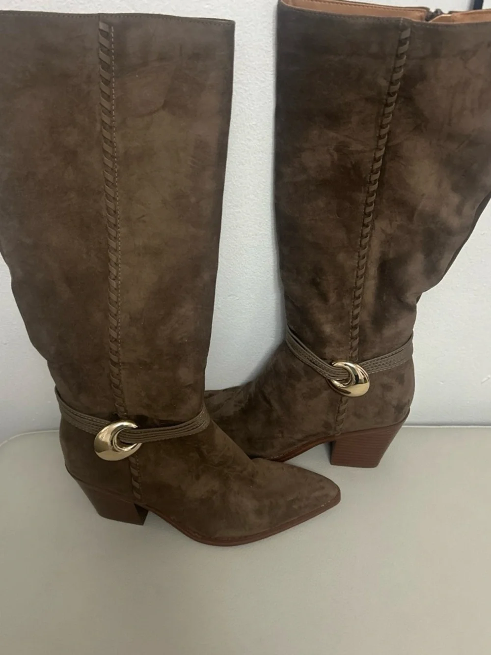 Universal Thread Brown Suede Over-the-Knee Boots with Gold Accent